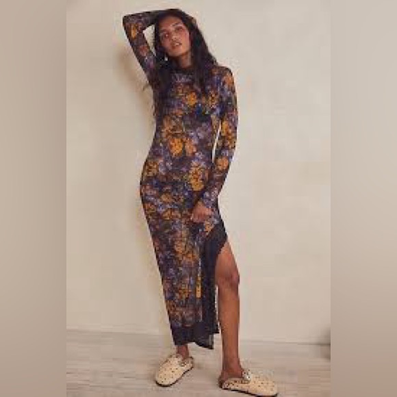 Free People High  Expectations maxi slip dress Size Medium Black Floral Sheer - Picture 7 of 8